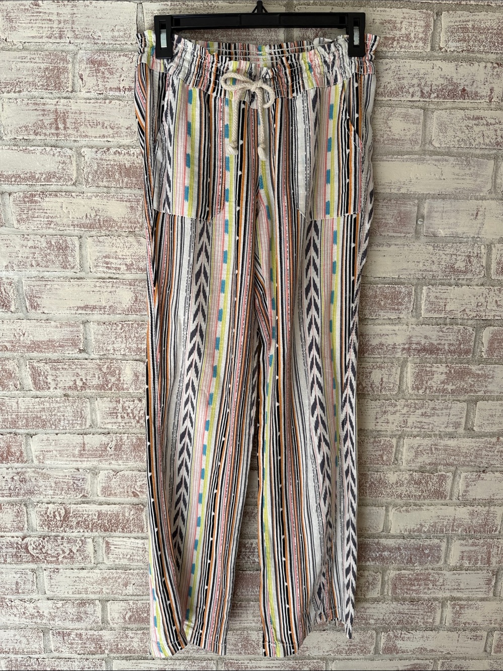 Striped Drawstring Linen Pants in Multicolor